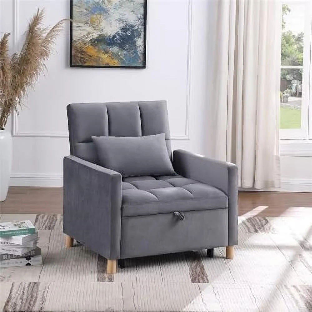 RUNFAYBIU Convertible Sleeper Sofa Chair Bed  3-in-1 Multi-Functional Velvet Couch with Pull-Out Bed  Modern Chaise Lounge Chair with Adjustable