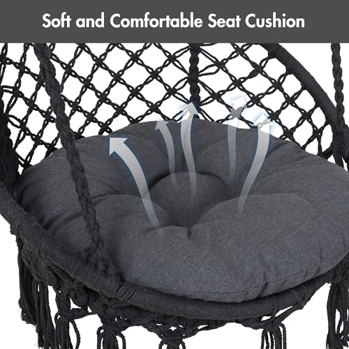 ANOW Macrame Hammock Chair with Stand for Outside, Heavy Duty Hanging Chair Stand with Swing Chair, Includes Seat Cushion, Max 400 Lbs, Natural