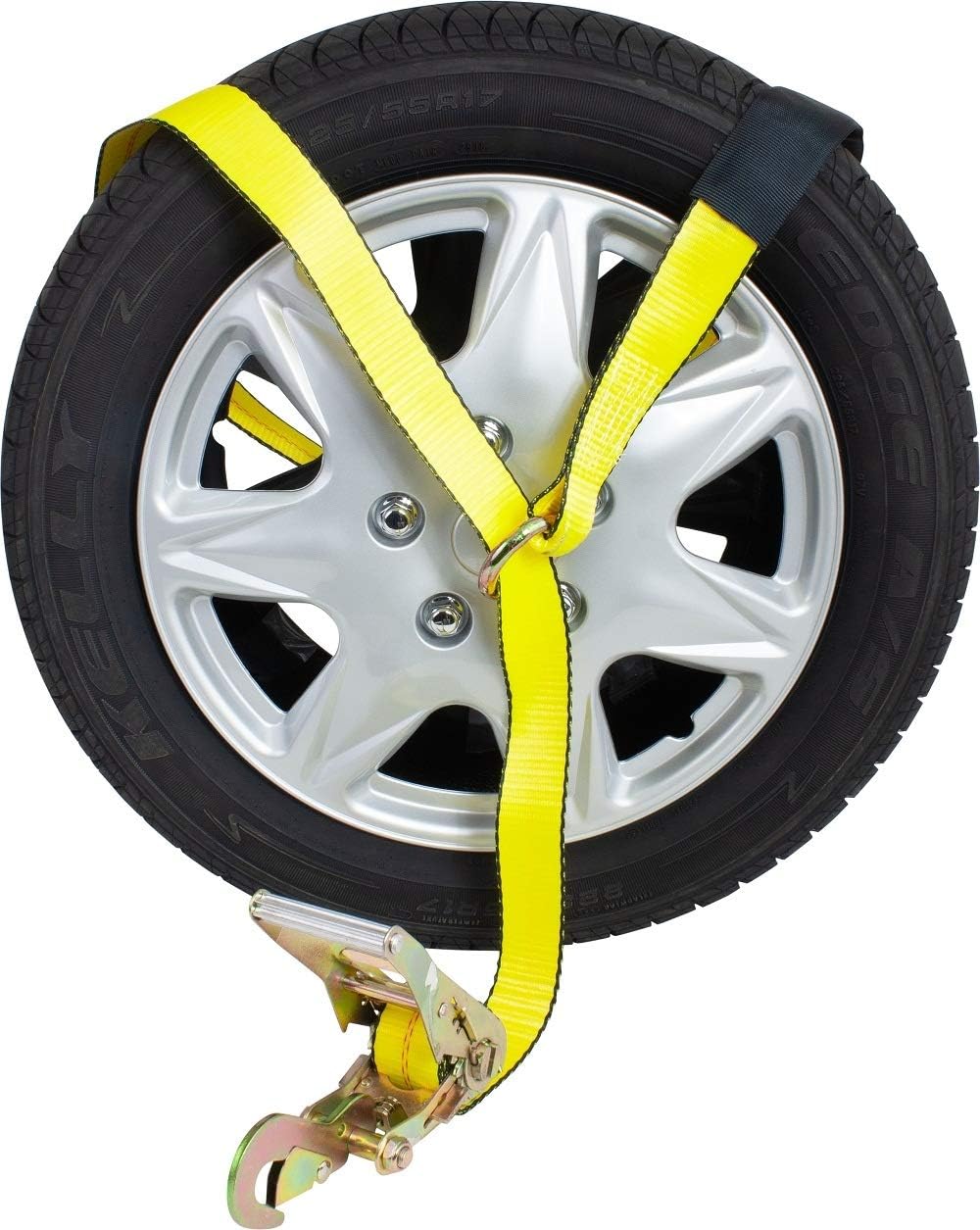 Mytee Products (8 Pack) 2 x 8' Car Tie Down Lasso Ratchet Strap with Chain Anchor - High Viz Green Tire Straps for Car Trailer
