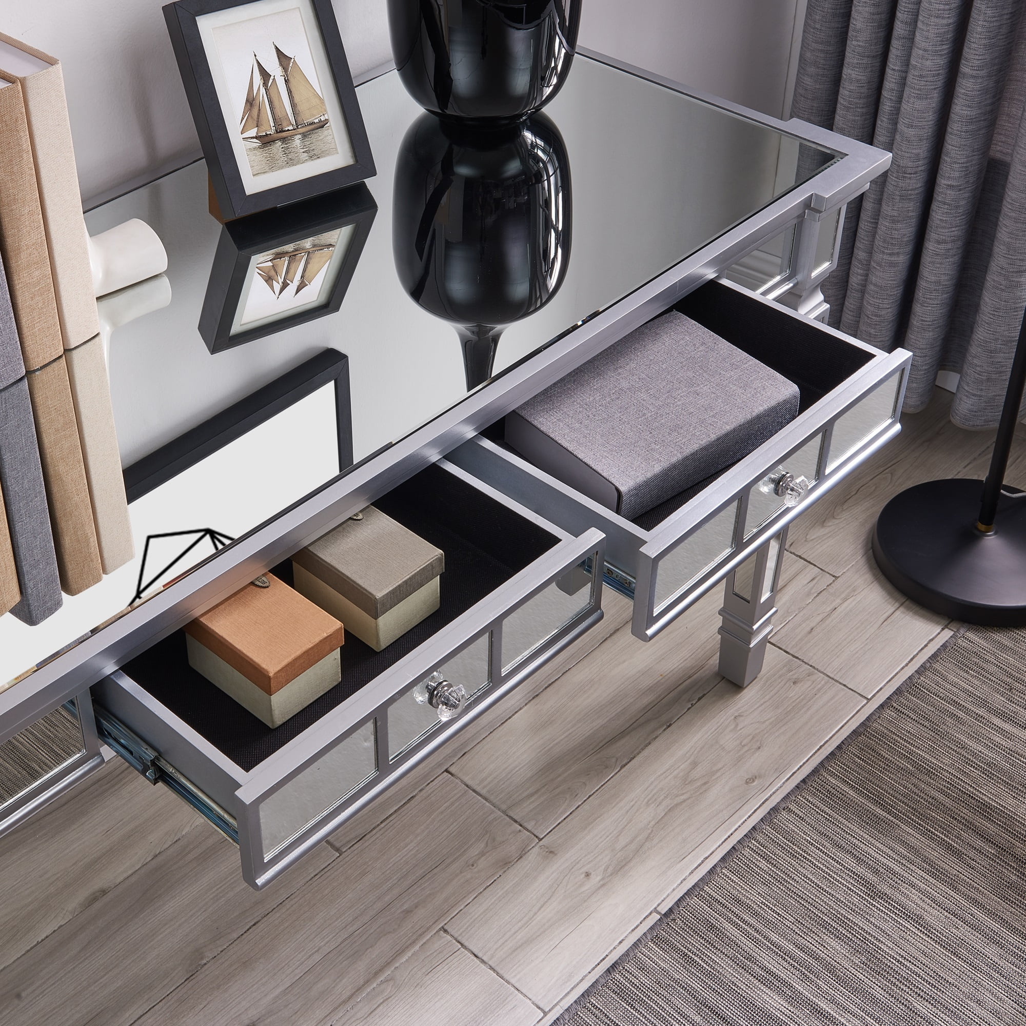 SEI Furniture Glenview Glam Writing Desk in Mirrored/Matte Silver