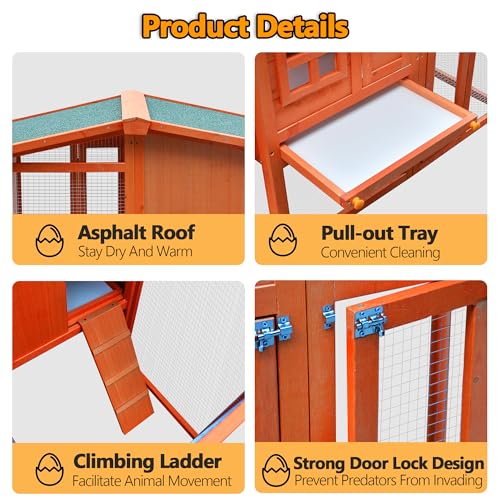 Outdoor Chicken Coop for 8 Chickens, 2025Upgraded Portable Wooden Hen House with Nesting Boxes, Chicken House, Chicken Run Cage