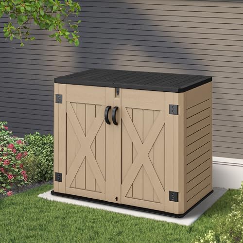 YITAHOME Outdoor Horizontal Storage Sheds w/o Shelf, Weather Resistant Resin Tool Shed, Multi-Opening Door for Storage of Bike, Trash Cans