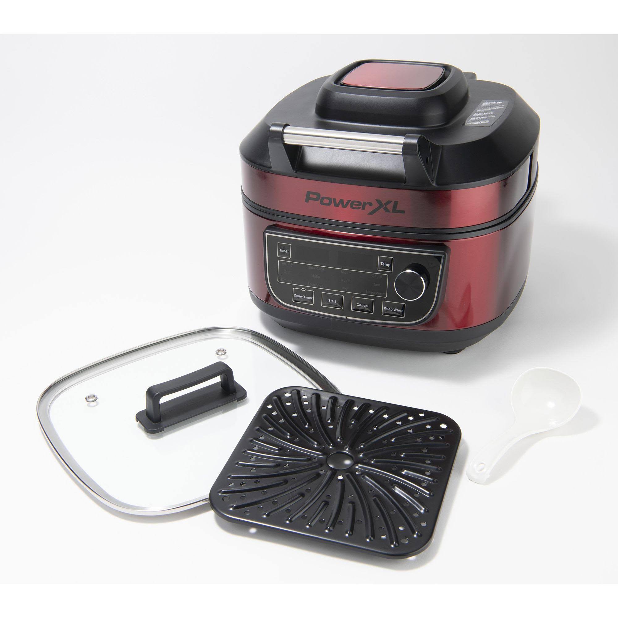 PowerXL 1550W 6-qt 12-in-1 Grill Air Fryer Combo with Glass Lid | Red