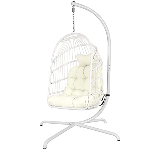 Chihee Egg Chair Foldable Wicker Rattan Hanging Chair Swing Chair Indoor Outdoor Patio Wicker Chair Hammock Chair with Stainless Steel Hanging Kit