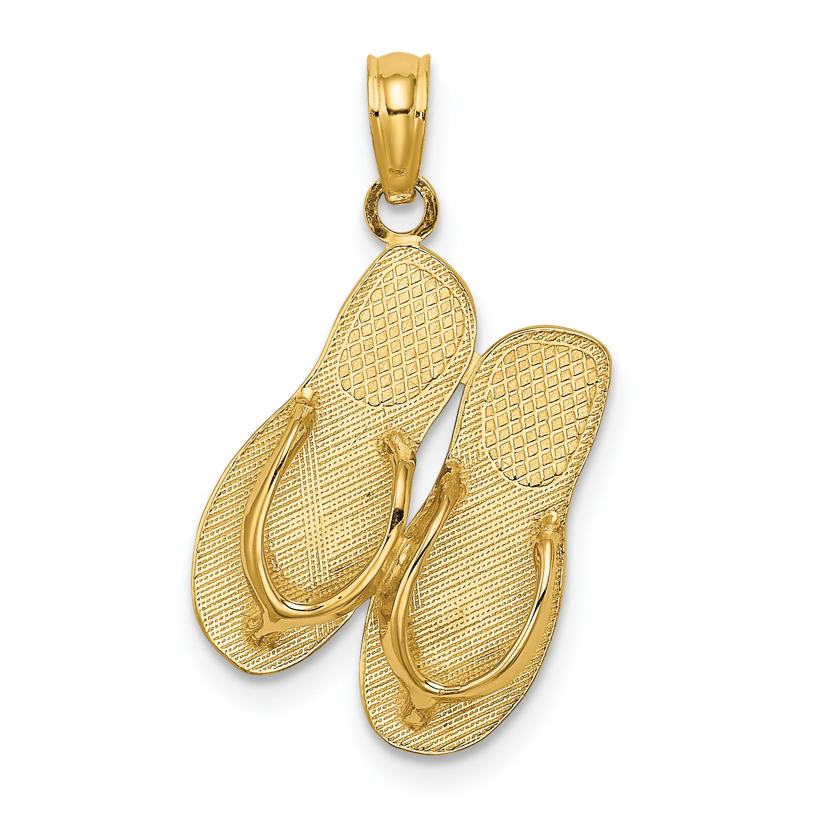 14k Yellow Gold Marco Island Words on Bottom of Flip Flop Sandals Pendant 7x13mm