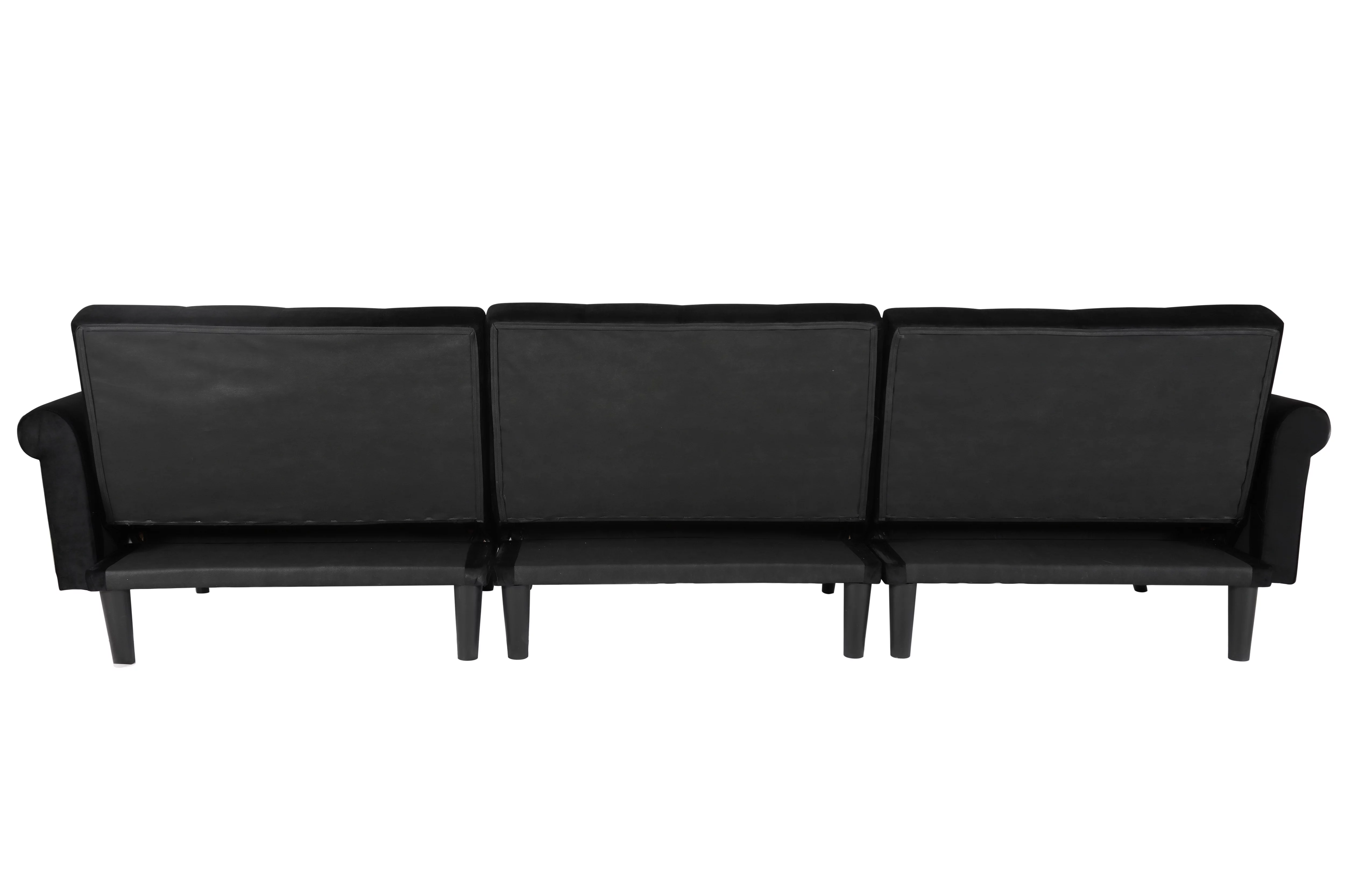 BSHTI 115 inch Stylish Minimalist Sectional Sofa Couch,Velvet Sleeper Futon bed with Reversible Chaise for Living Room(Black)