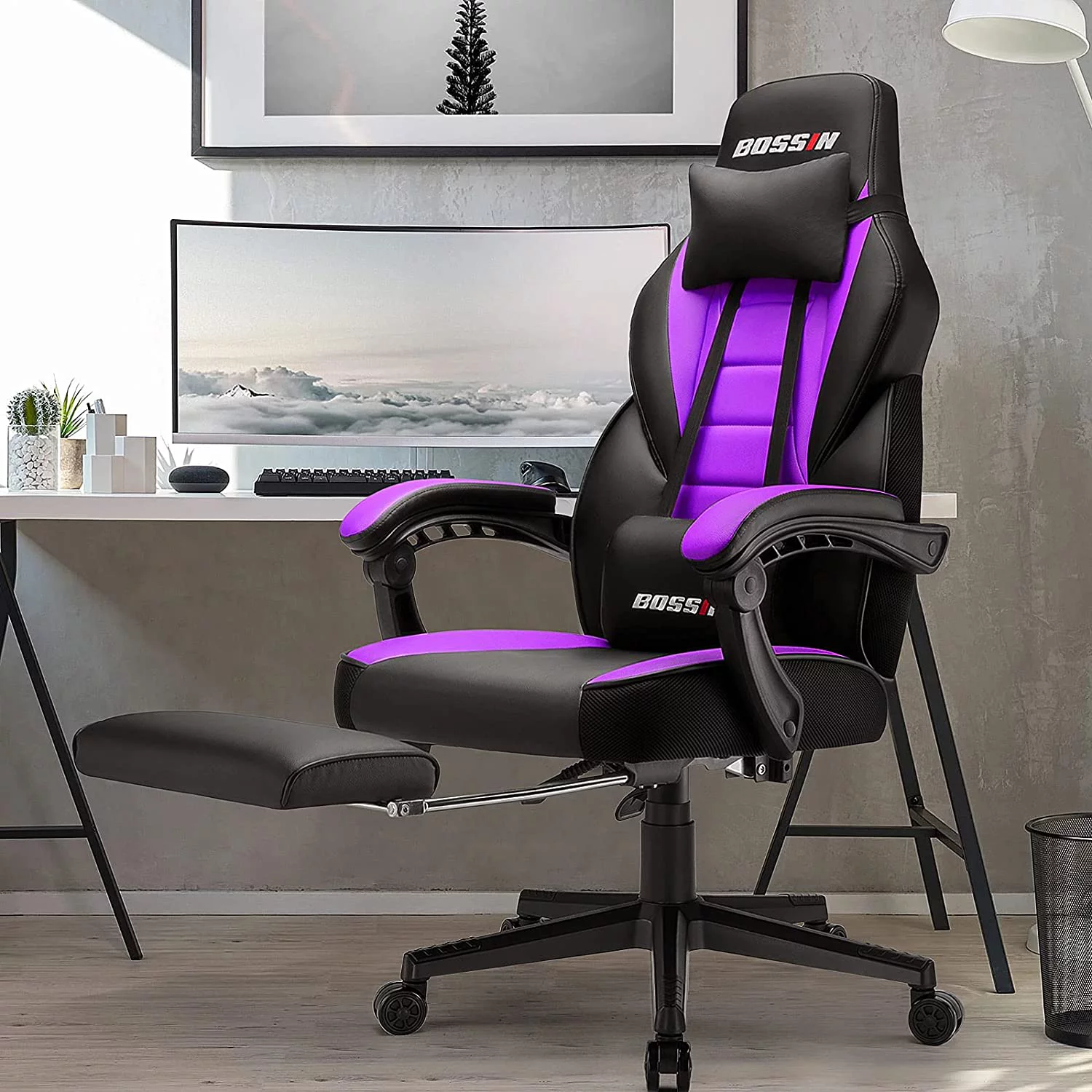 Waleaf Gaming Chair, Ergonomic Heavy Duty Design, Gamer Chair with Footrest and Lumbar Support, Large Cushion High Back Office Chair