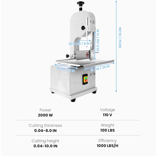 1000W Electric Bone Saw Machine, 18x14" Stainless Steel Worktable, Cuts 0.04-3.9" Thickness, Frozen Meat Cutter with 8 Blades Included