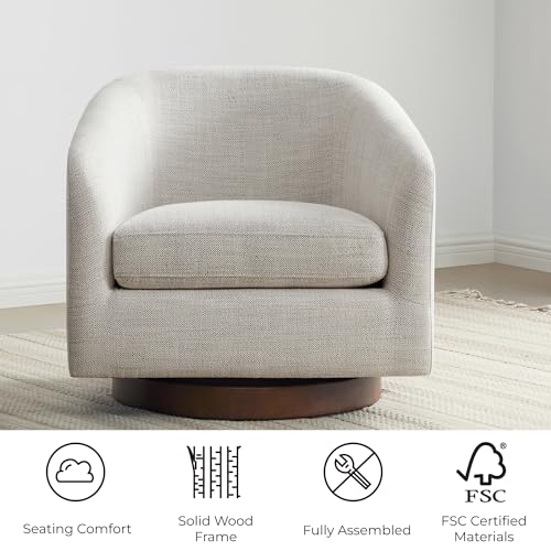 CHITA Swivel Accent Chair, FSC Certified Upholstered Fabric Barrel Chair for Living Room, Fully Assembled, Flax Beige