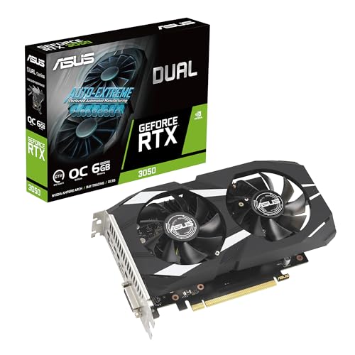 ASUS Dual NVIDIA GeForce RTX 3050 6GB OC Edition Gaming Graphics Card - PCIe 4.0, 6GB GDDR6 Memory, HDMI 2.1, DisplayPort 1.4a, 2-Slot Design