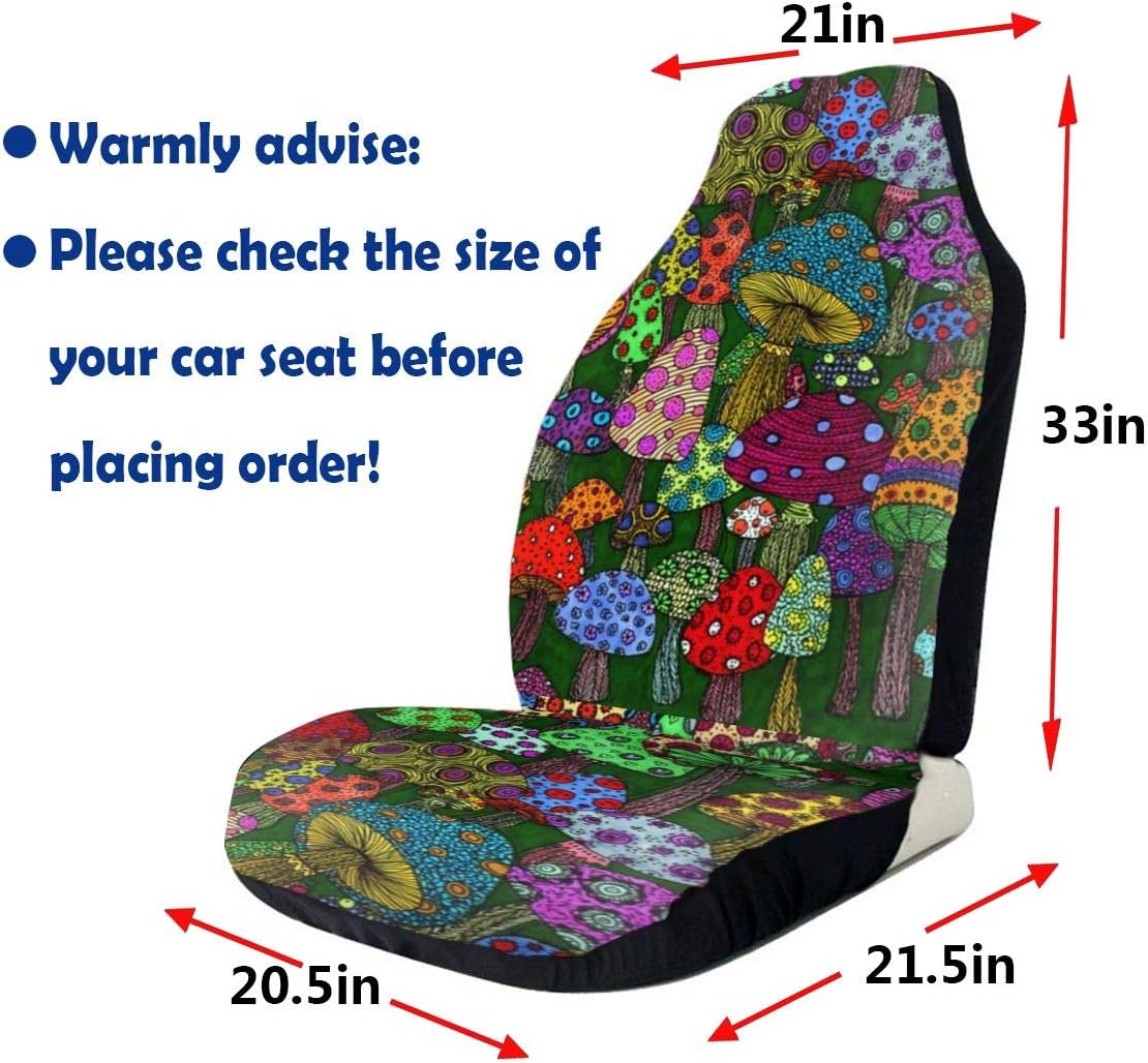TianHeYue Cartoon Mushroom Art Paintings Car Seat Cover Front Seats Full Set of 2 Vehicle Seat Protector Fit Cars, Sedan, Truck, SUV, Van Pack of 2