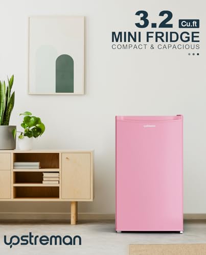 Upstreman 3.2 Cu.Ft Mini Fridge with Freezer, Single Door Mini Fridge, Dorm Fridge, Adjustable Thermostat, Mini Refrigerator for Bedroom, Office