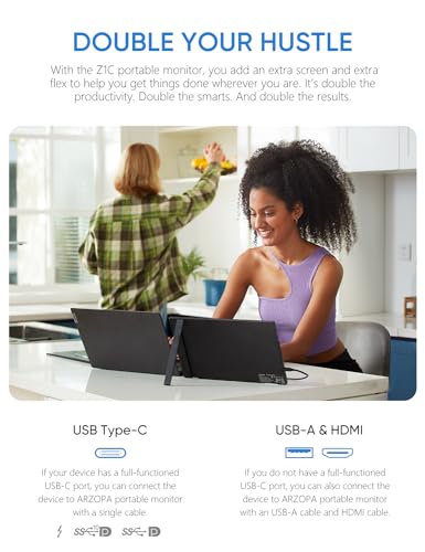 ARZOPA 16.1'' 144Hz Portable Gaming Monitor, 106% sRGB 1080P FHD Kickstand Portable Monitor with HDR, Ultra Slim, Eye Care