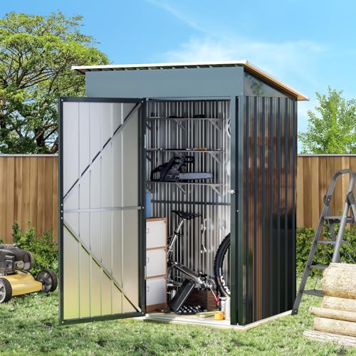 6x4FT Outdoor Steel Storage Shed with Clear Window, Lockable Doors, Weather-Resistant Metal Tool Shed for Garden, Backyard, Patio, and Utility Storage