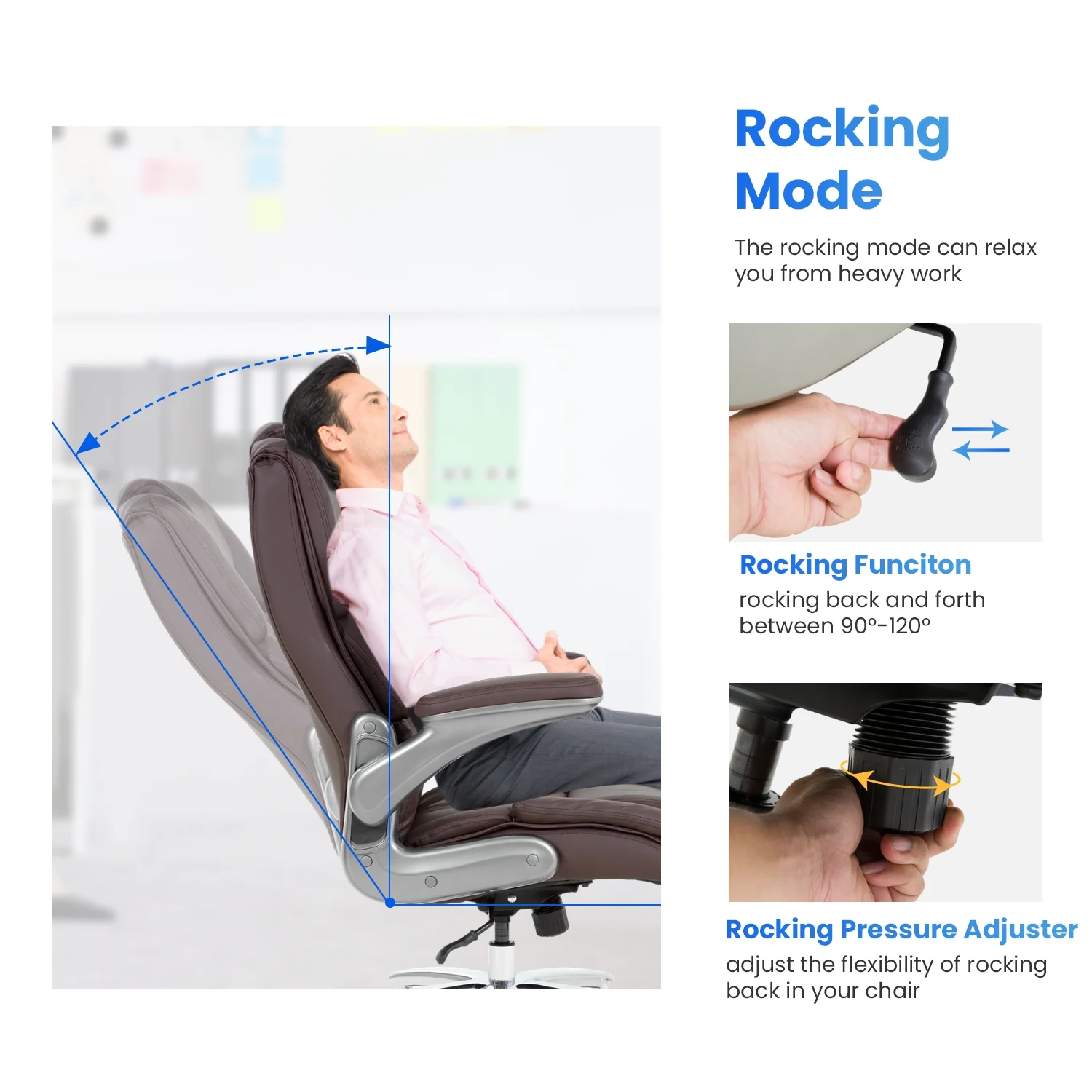 PayLessHere Big and Tall Office Chair 400lbs Adjustable Executive Leather Desk Chair with Armrest Computer Desk Chair Rolling Swivel Computer Pu