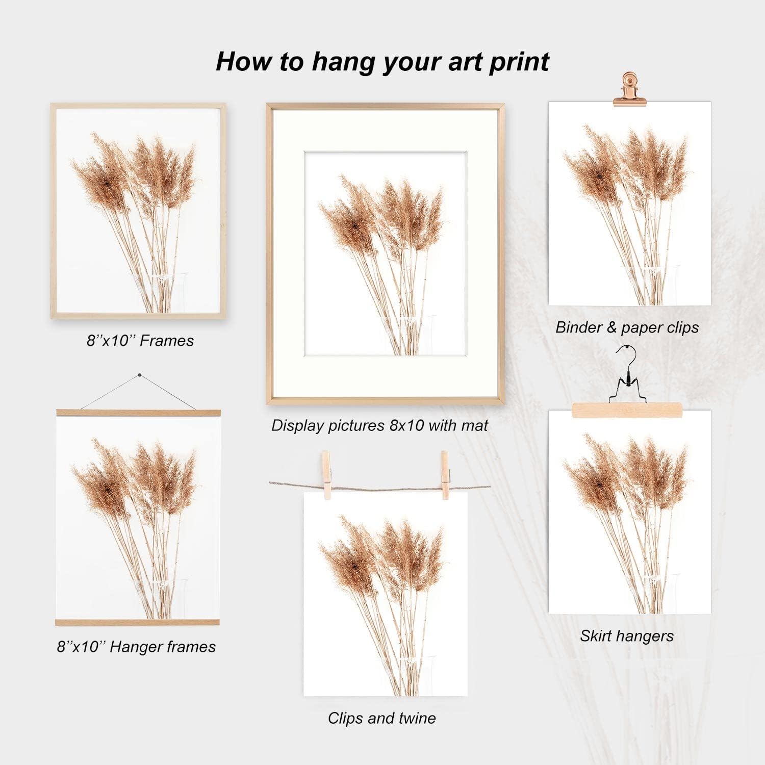 heilkee Boho Wall Art Modern Farmhouse Bathroom Decor Cute Pampas Grass Wall Decor Botanical Prints Beige Room Aesthetic Neutral Kitchen Bedroom