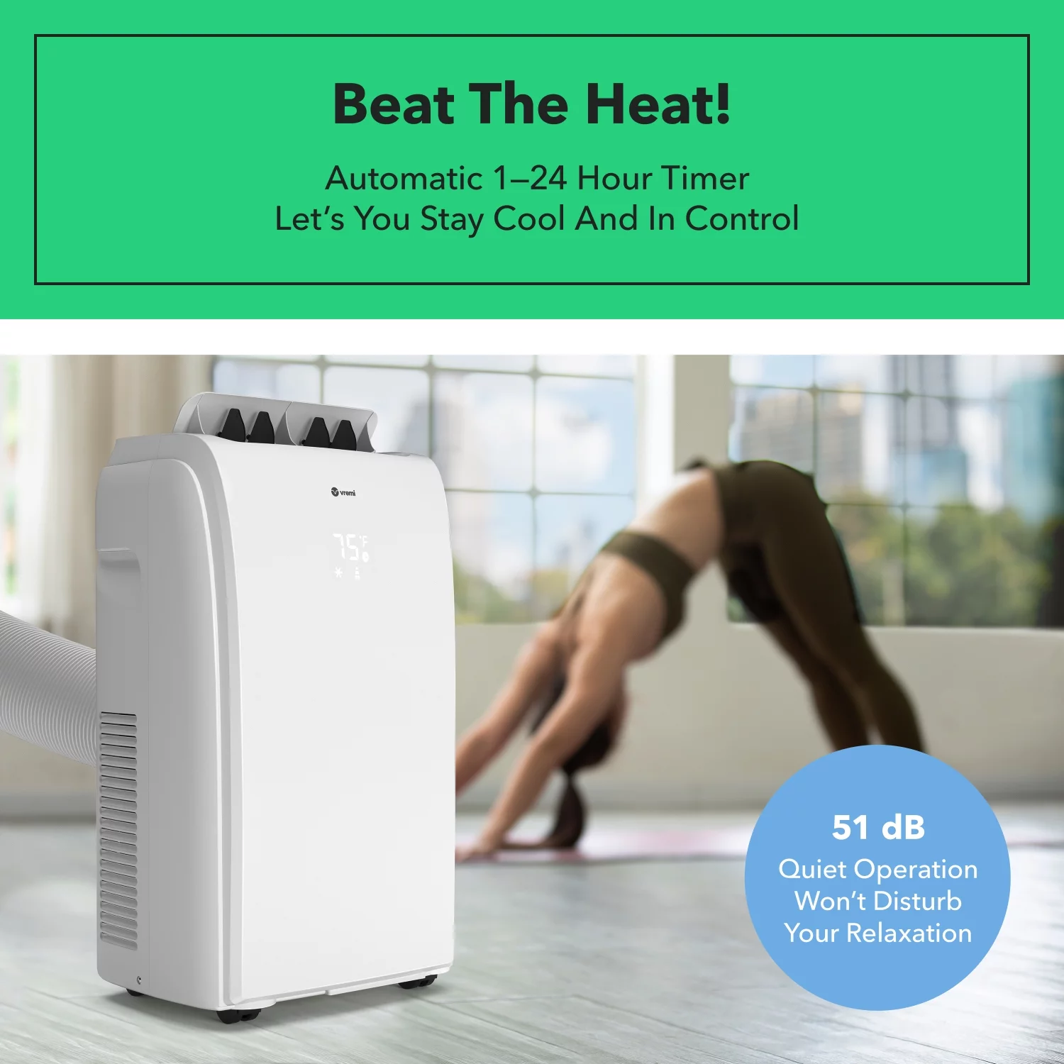 Vremi 10000 BTU Portable Air Conditioner - Easy to Move AC Unit for Rooms up to 250 Sq Ft - with Powerful Cooling Fan, Reusable Filter