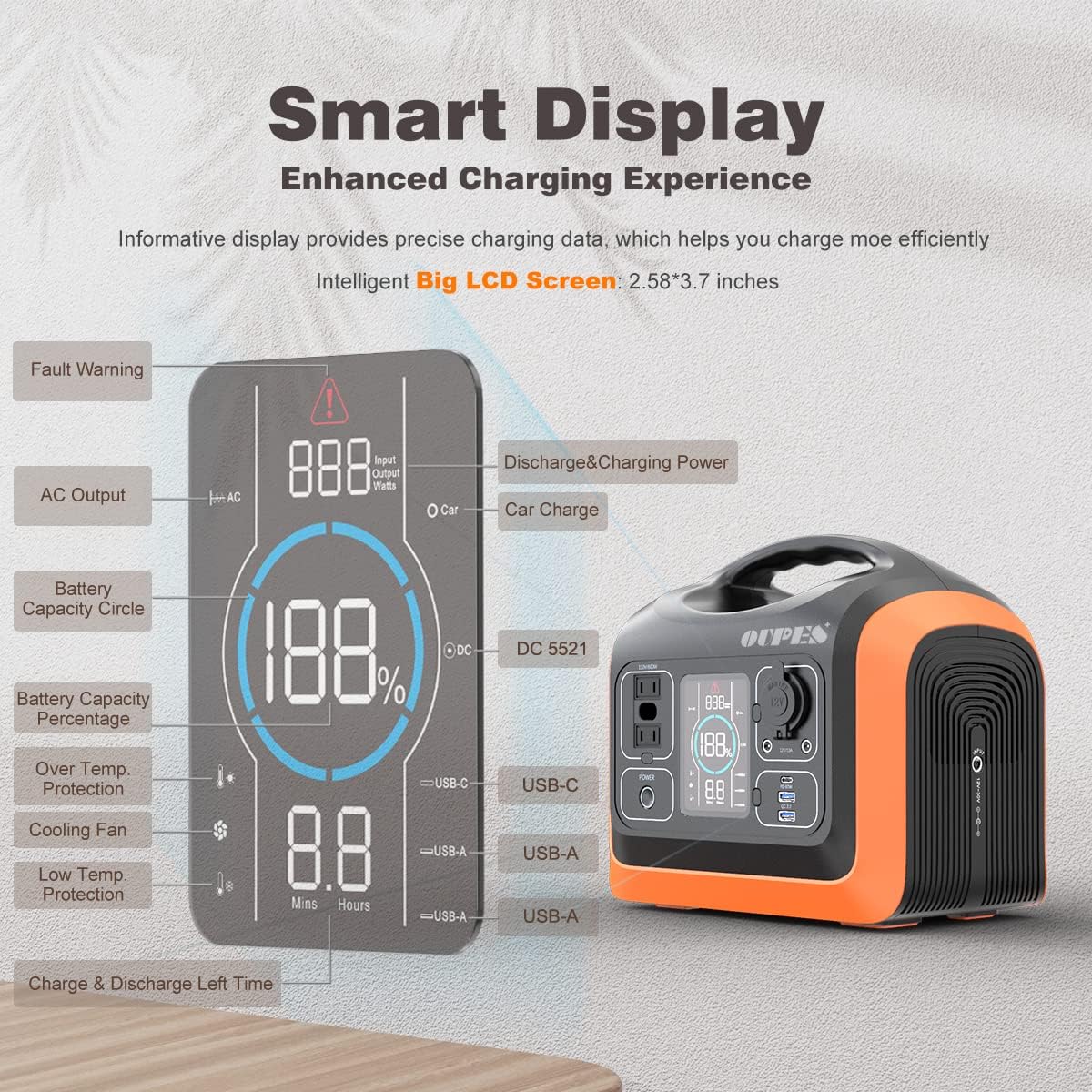 Portable Power Station 600W, OUPES Solar Generator with 100W Panel, 186000mAh Battery Backup Generator