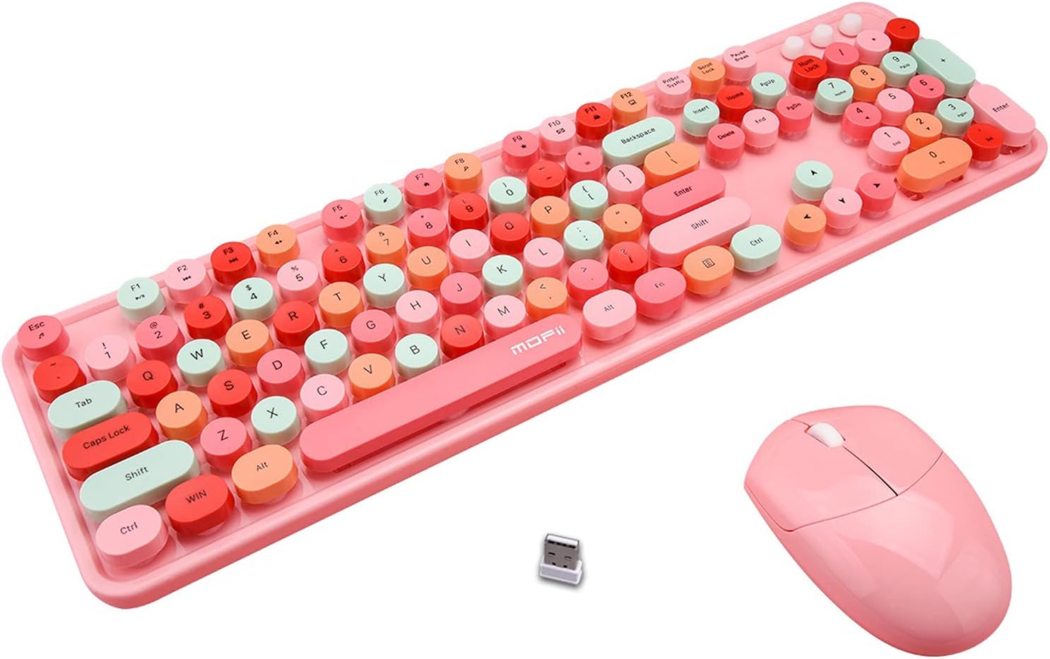 MOFii Wireless Keyboard and Mouse Set, 2.4G Cute Retro Keyboard with Colorful Round Keys