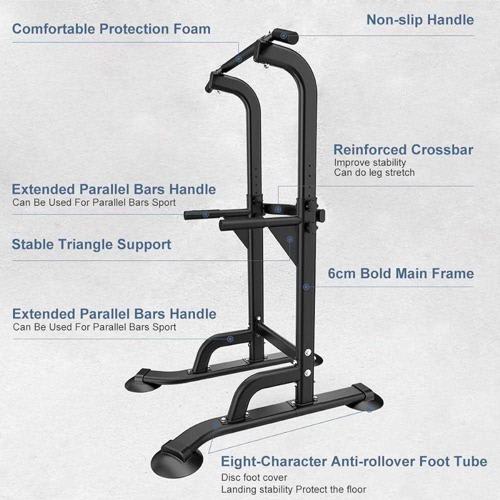 IRELOJ Power Tower Pull Up Dip Station Adjustable Height Multifunctional Home Strength Training Fitness Exercise Equipment