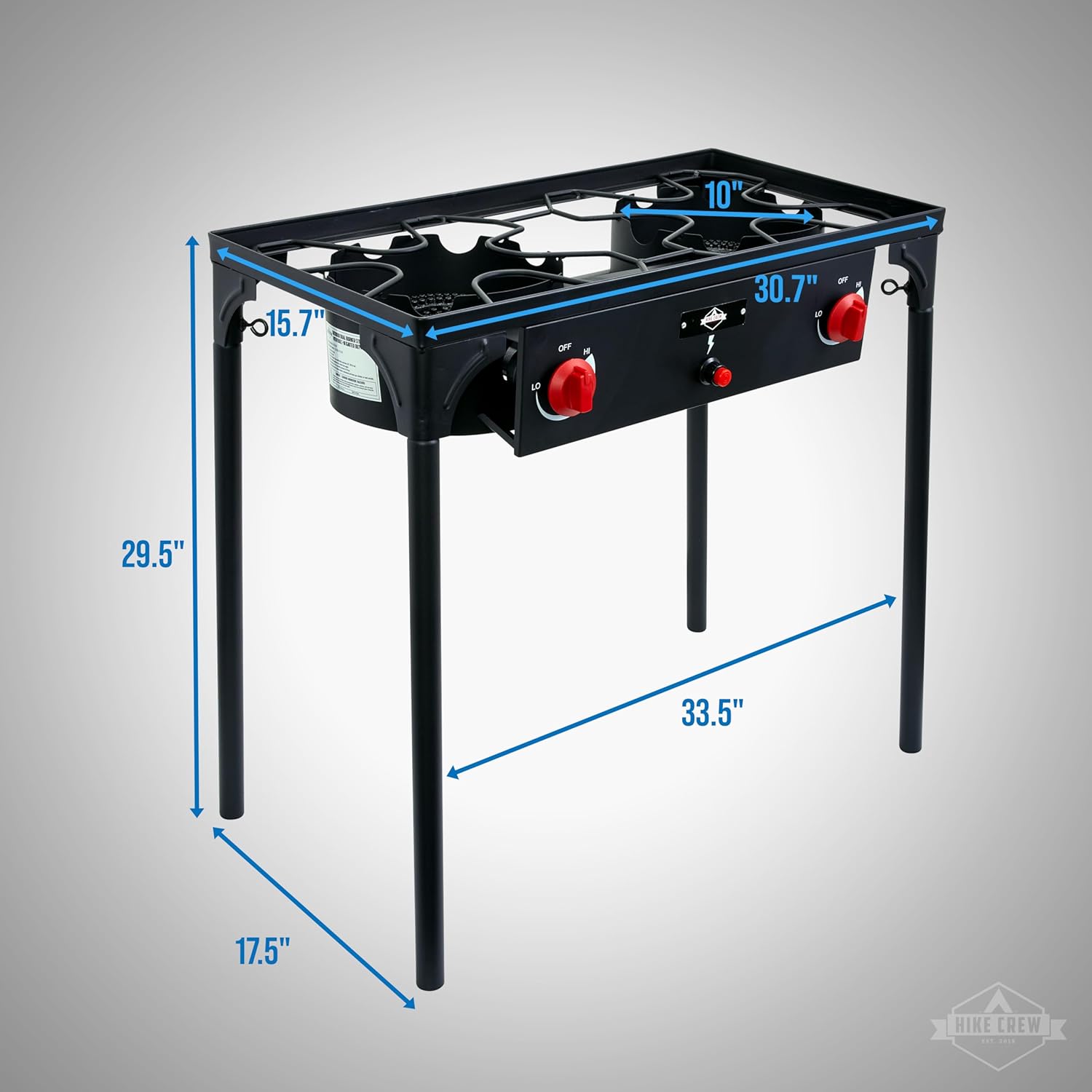 Hike Crew Auto Ignition Double-Burner Outdoor Gas Stove | 150,000 BTU Portable Propane-Powered Cooktop with Blue Flame Control, Removable Legs