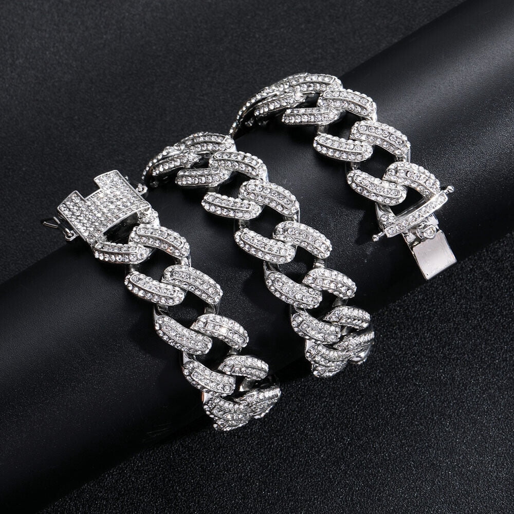 Men Hip Hop 19mm Necklaces Cuban Chains Bling CZ 18K Gold Silver Plated Jewelry