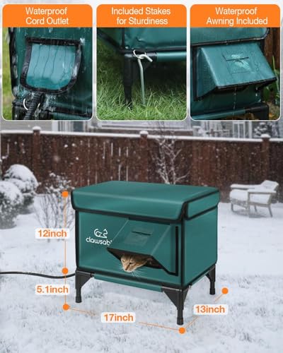 Indestructible Heated Cat House for Outside Winter, 100% Waterproof, Safe Escape Door