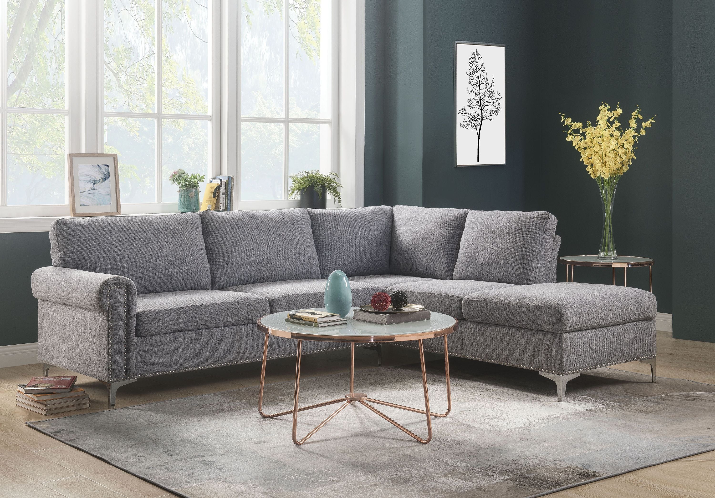 Anika Sectional Fabric Sofa - Gray