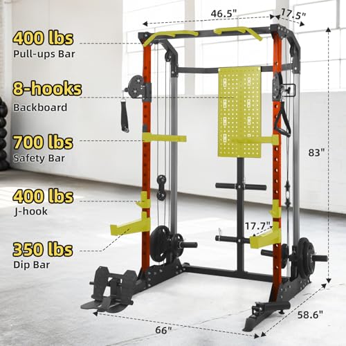 Power Cage, 2000Lbs Capacity Power Rack with Cable Crossover and Dual Independent Pulley System, Workout Cage with Storage Board