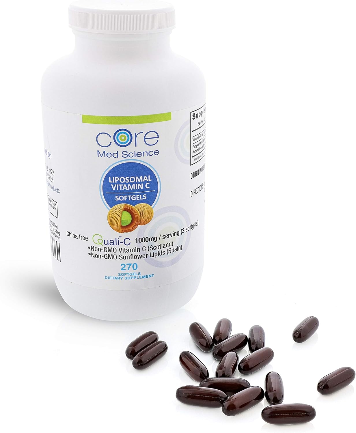 Core Med Liposomal Vitamin C Softgels 1000mg/dose - Quali®-C Vitamin C (Non-GMO) - USA Made - Immunity Support, Collagen Booster Supplement