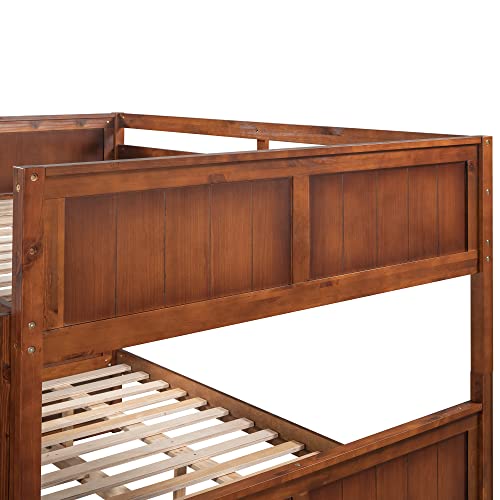 SOFTSEA Twin Over Full Bunk Bed with Slide, Solid Wood Bunk Beds with Stairs for Kids