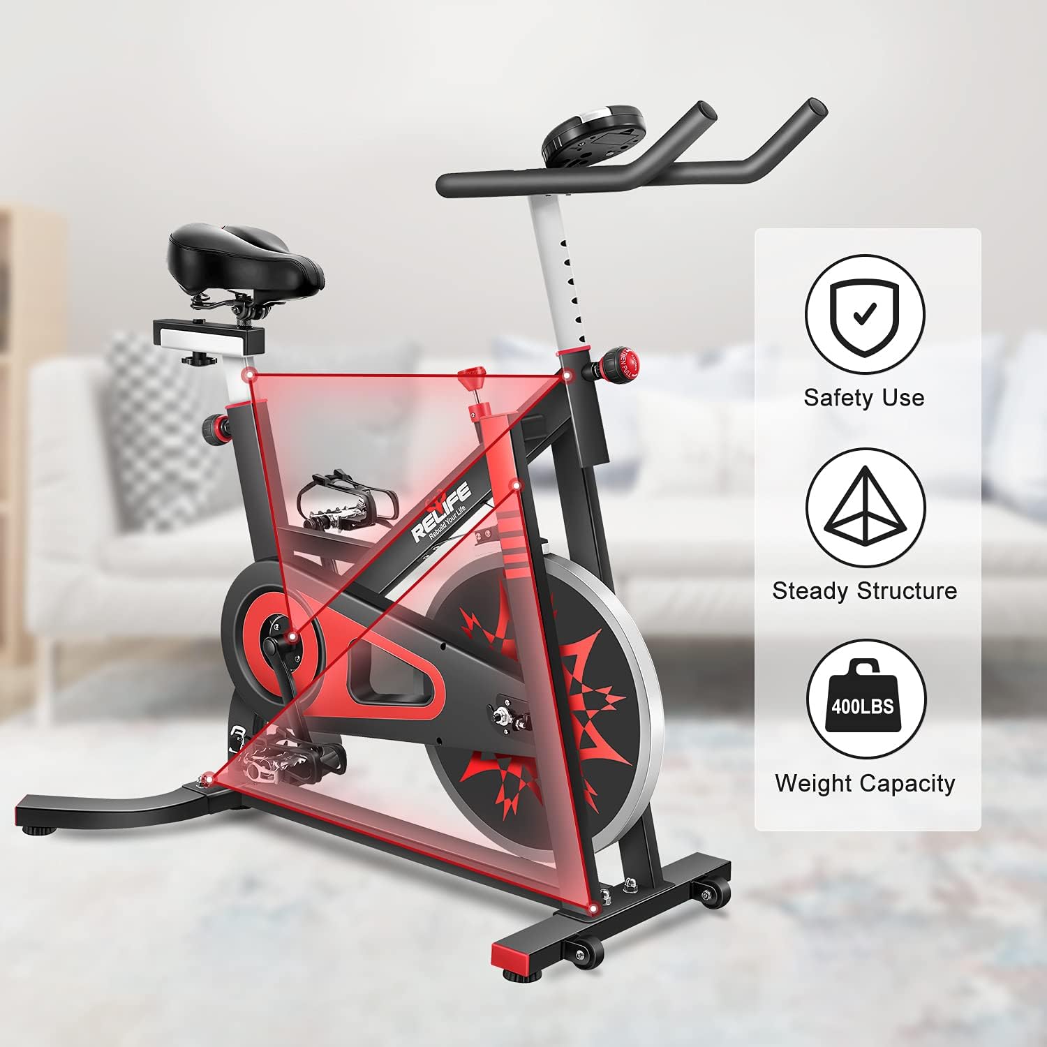 RELIFE REBUILD YOUR LIFE Exercise Bike Indoor Cycling Bike Stationary Bicycle with Resistance Workout Home Gym Cardio Fitness Machine Upright Bike