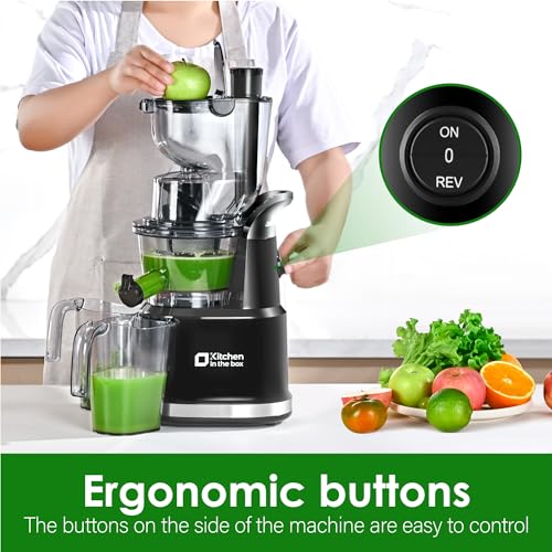 Kitchen in the Box Cold Press Juicer Machines,Slow Masticating Juicer Machine, With 3.26" Wide Feed Chute for Whole Fruits and Vegetables,BPA-Free