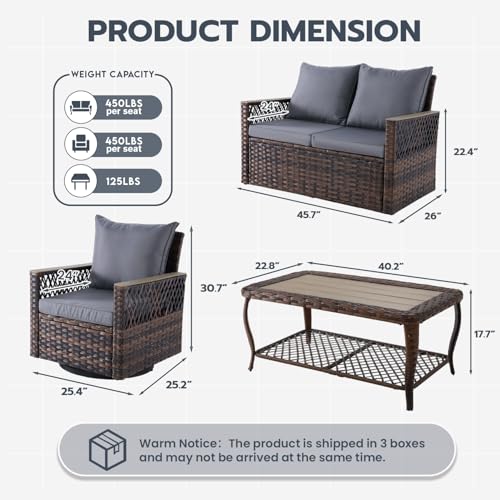 MELLCOM 4 Pieces Patio Furniture Set, Outdoor Wicker Chairs with Ottomans