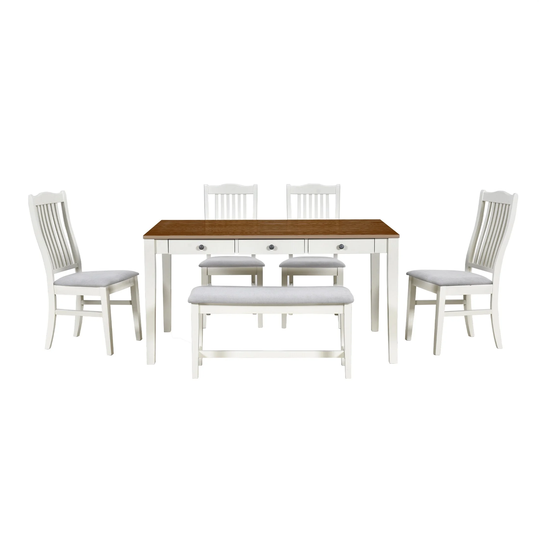 YJTONWIN 6 Piece Wood Dining Table Set With Drawer, Chairs And Bench Antique Blue
