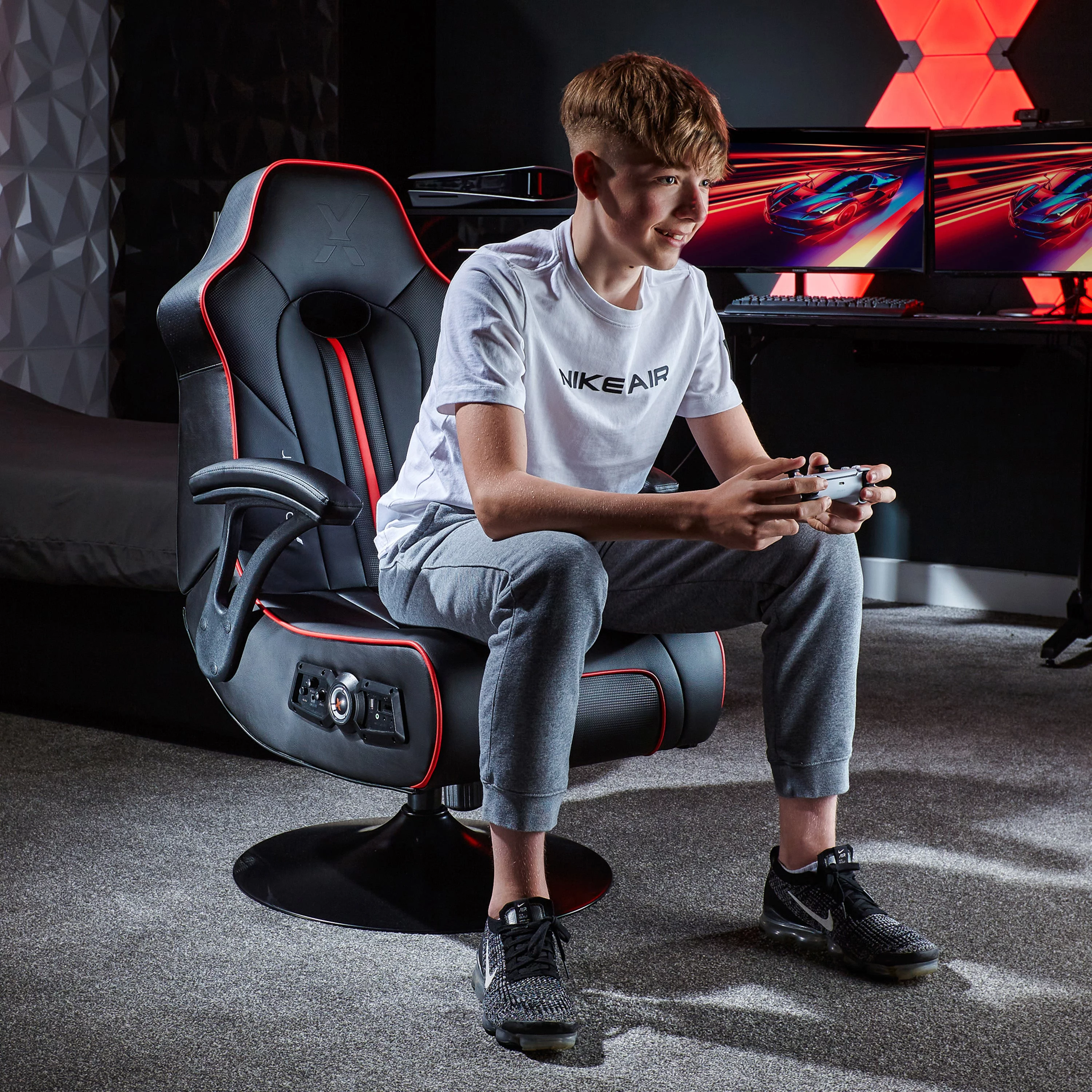 X Rocker Torque Bluetooth Audio Pedestal Gaming Chair with Subwoofer and Vibration, Black/Red