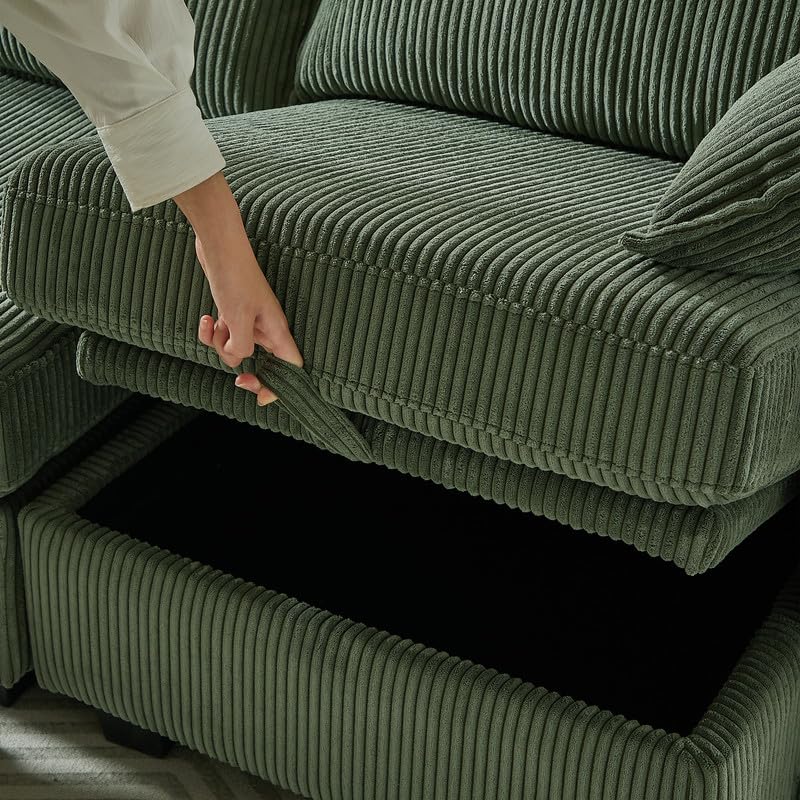 U Shaped Modular Sectional Sofa Couch, Corner Sofa with 4pcs Waist Pillows, Chaise Lounge, Terrycloth Fabric Sofa