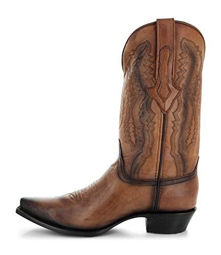 Soto Boots Mens Burnished Snip Toe Cowboy Boots, Genuine Leather Men's Cowboy Boots, Tan Western Boots For Men H50030