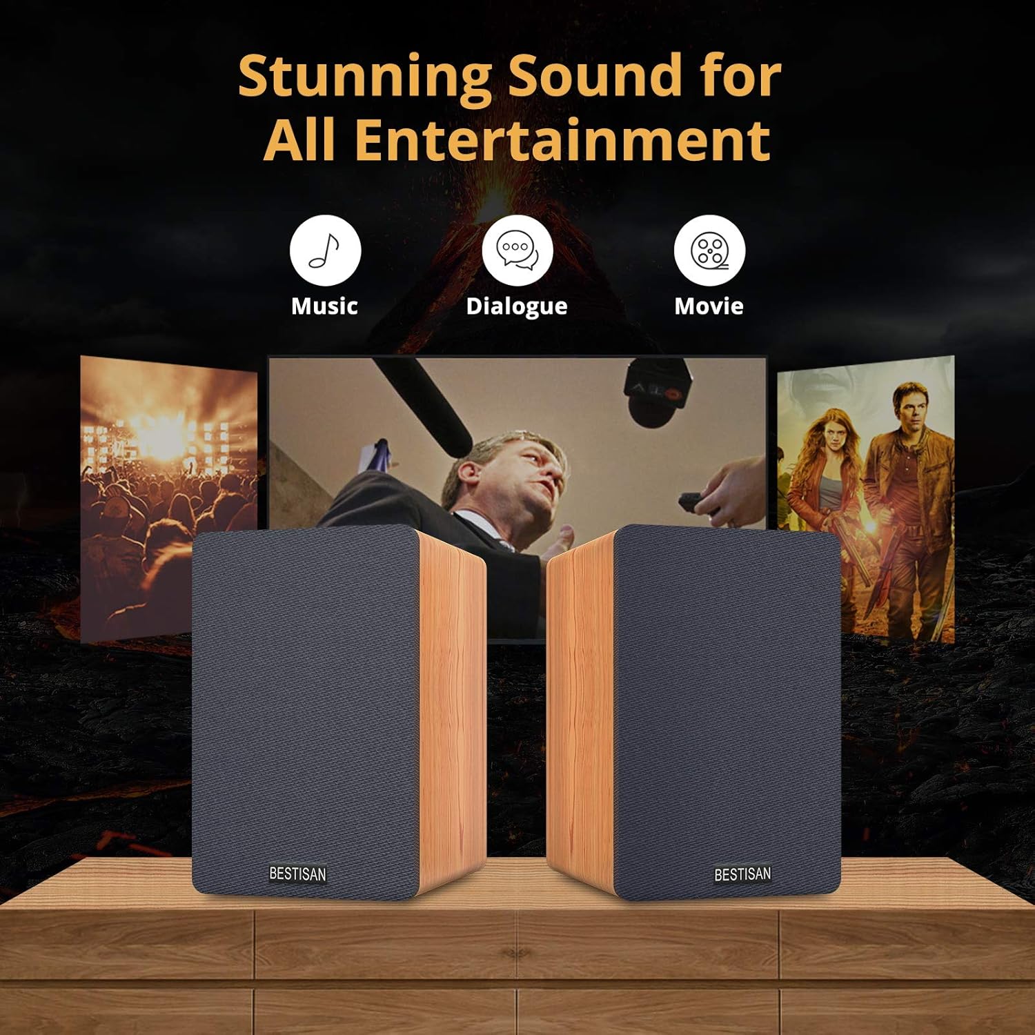 BESTISAN Bookshelf Speakers, Bluetooth Bookshelf Speakers, Wireless Powered Bookshelf Speakers, Bookshelf Speaker with Optical Input