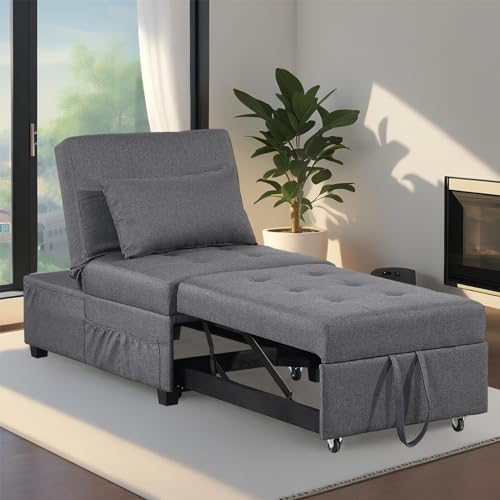 Convertible Sofa Bed, 4-in-1 Sleeper Chair Bed Adjustable Recliner Sofa, Pull Out Folding Lounger Sleeper Couch Bed with Pillow for Living Room