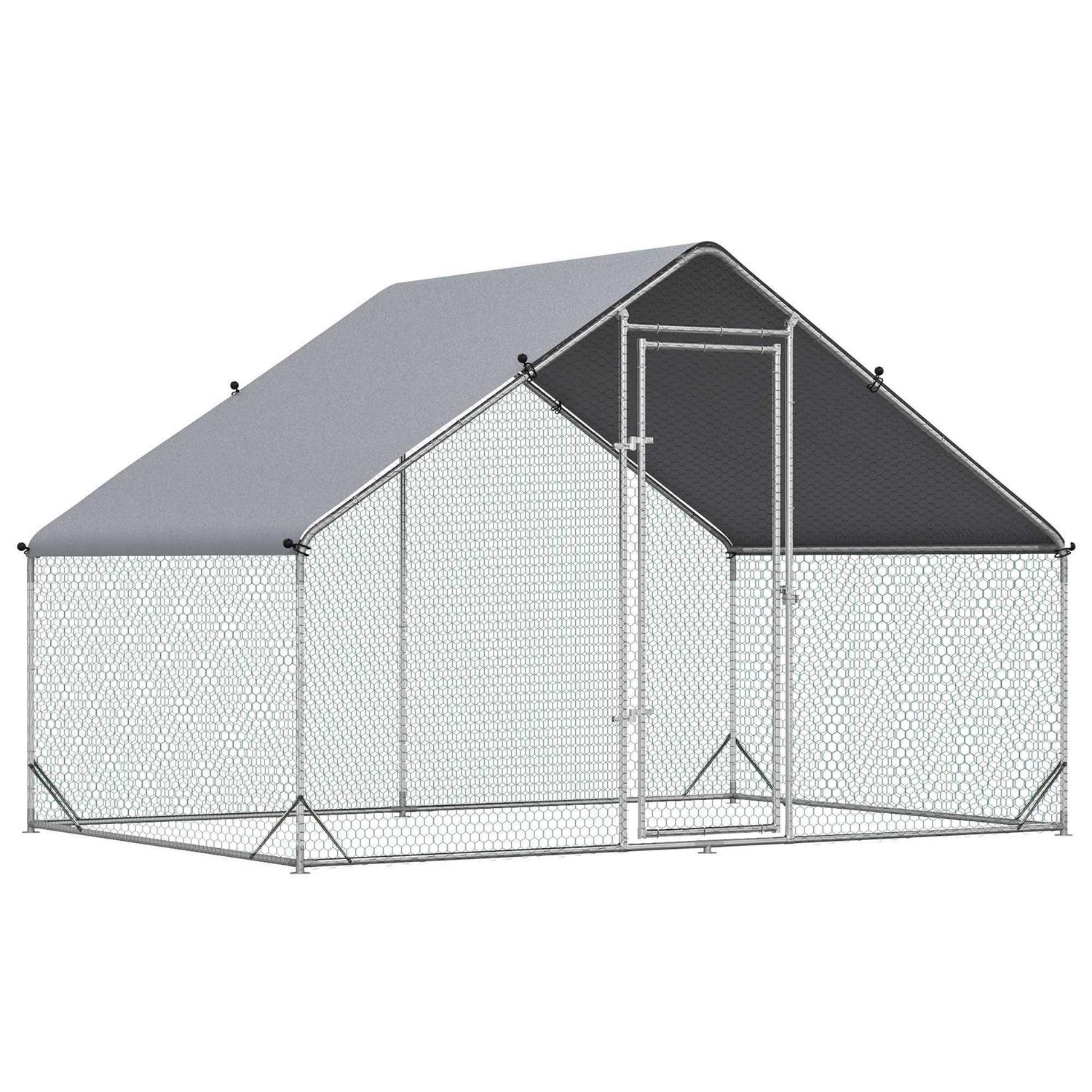 PawHut Large Metal Chicken Coop, Walk-in Poultry Cage Hen Playpen House with Cover and Lockable Door for Outdoor - Pet Supplies online store