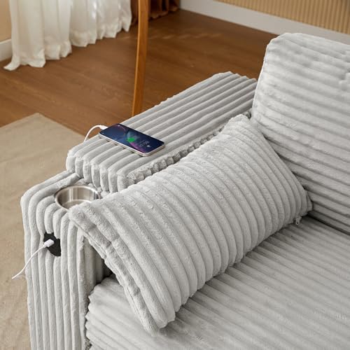 68.11" Corduroy Sleeper Chair Bed with USB Port, Cup Holders & Side Storage Pockets – 3-in-1 Foldable Sofa Bed for Guest Room, Living Room – White