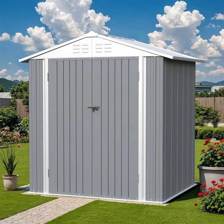 Greesum 5×3 FT Outdoor Storage Shed, Metal Storaged Sheds Without Floor, Tool Sheds with Lockable Doors and Sloping Roof for Garden, Patio, Backyard