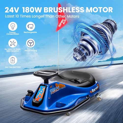 24V Electric Go Kart, 7Ah Drifting Car，Battery Powered Ride on Car Outdoor with 360 Degrees Rotating, Simplified Drift System, Variable Speed