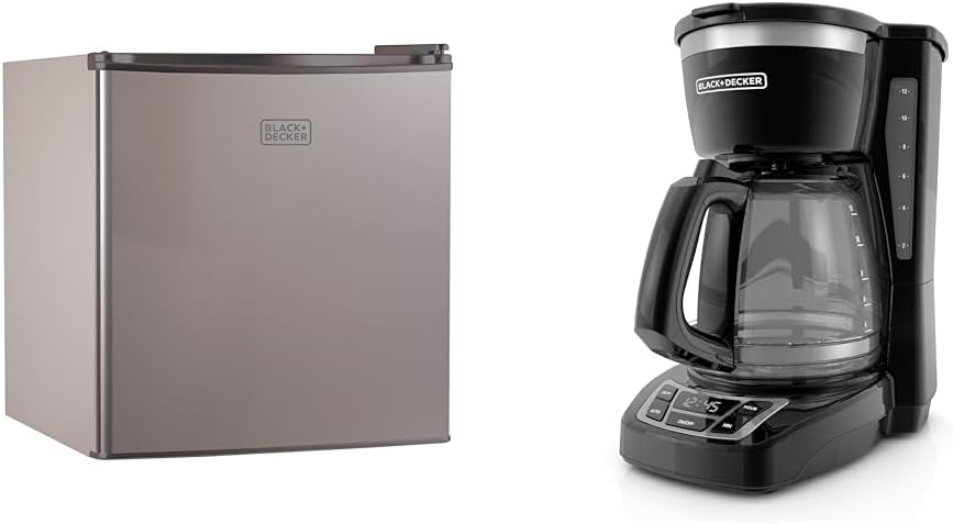 BLACK+DECKER BCRK17V Compact Refrigerator Energy Star Single Door Mini Fridge with Freezer & 12-Cup Digital Coffee Maker, CM1160B, Programmable