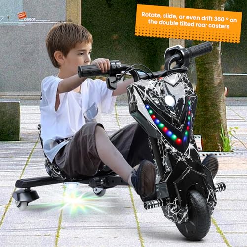 Electric Drift Trike for Kid,Adjustable Seat Big Wheel Drifting Go Cart,3-Wheel Scooter Drift Cart with 9 MPH Speed