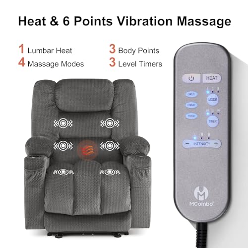 MCombo Zero Gravity Power Recliner Chair with Heat and Vibration Massage, Reclining Chair with USB & Type C Ports, Cup Holders for Living Room