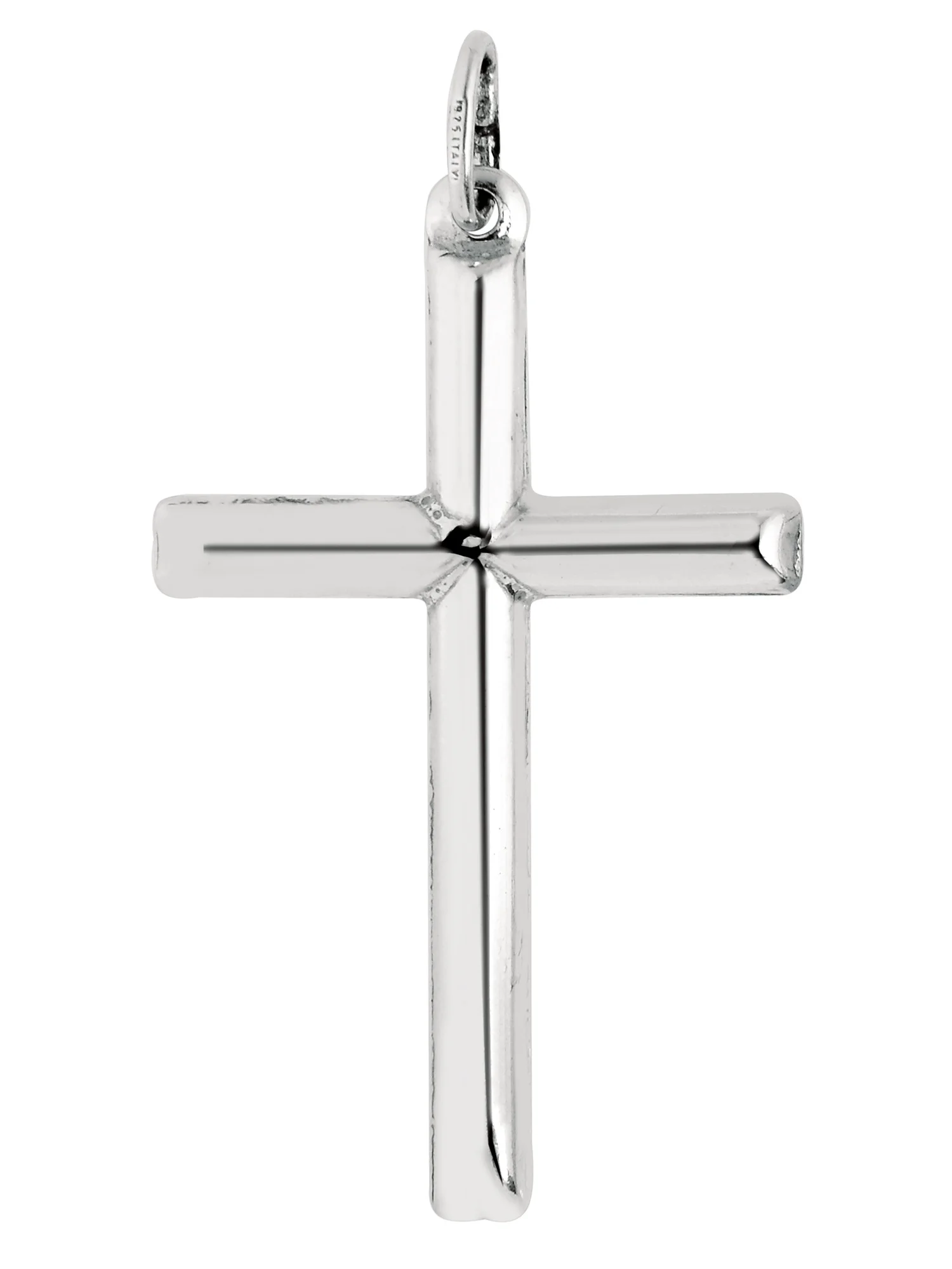 Men's Sterling Silver Large Tubular Cross Charm Necklace 24 Inches