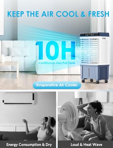 Air Choice Swamp Cooler, 1800 CFM Evaporative Air Cooler with 5.3 Gal Water Tank, 110° Swing, 3 Speeds, 4 Ice Box, Remote, 12H Timer
