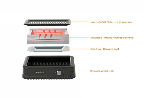 Simple Living Infrared Electric Indoor Smokeless Grill | Non Stick Ceramic 8x14" Grilling Surface | Consistent 446°F Temperature | BBQ Char Grilled